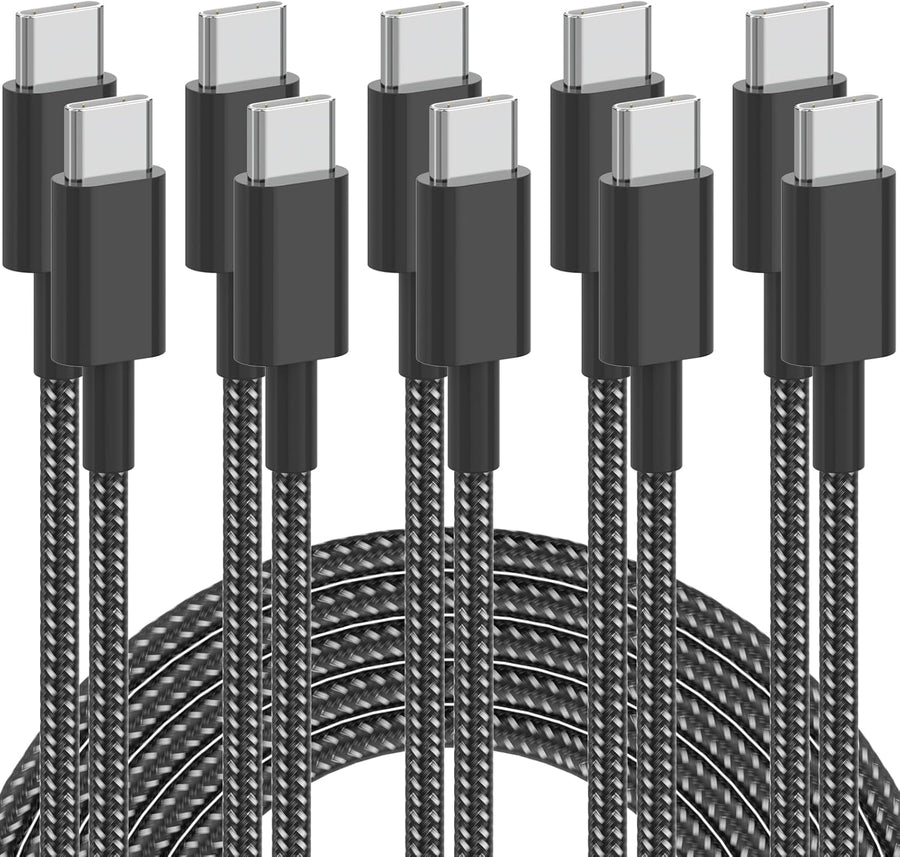 USB-C 60W Braided Charging Cables — 5-Pack, 6 ft